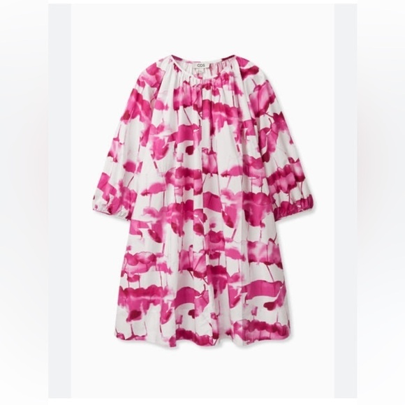 COS Dresses & Skirts - COS Women’s Puff Sleeve Printed Dress Pink Size 10 Barbiecore Flowy Shirt Dress
